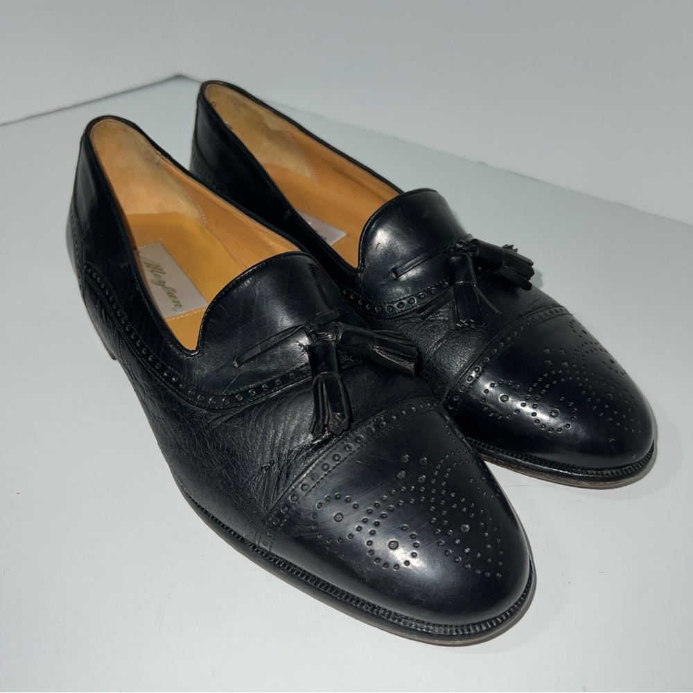 Mezlan Havana Brogue Cap Toe Kiltie Loafer Man Shoe with Tassels Black Size 8.5M